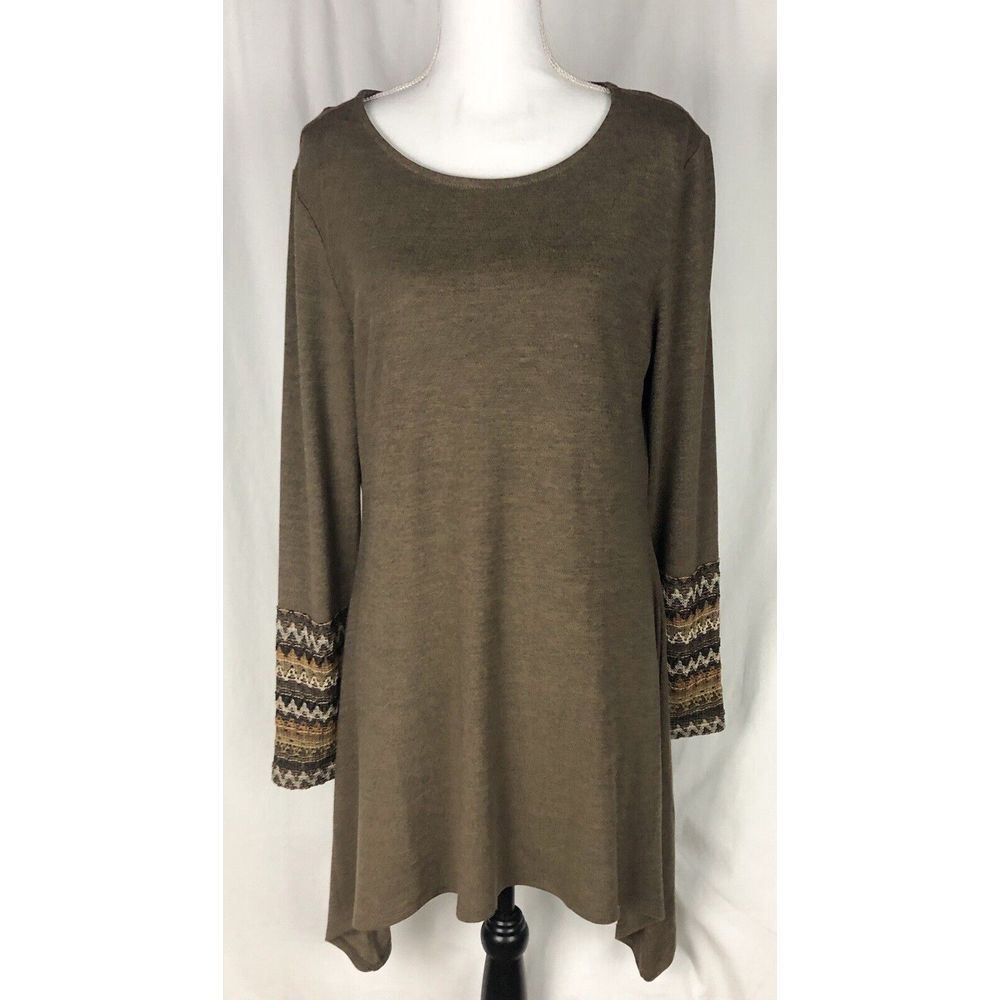 New Indigo Soul Brown Knit‎ tunic sweater Size M Sleeve Decoration.